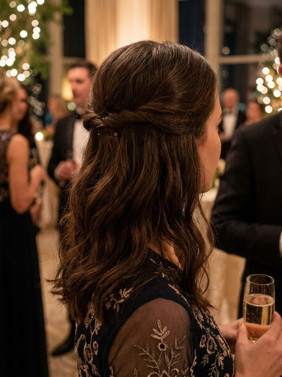 Half-Up Twist mit weichen Längen - Silvester Frisuren mittellang